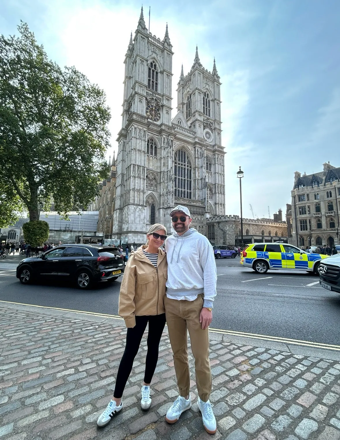 Molly in front of Westminster Abbey, London